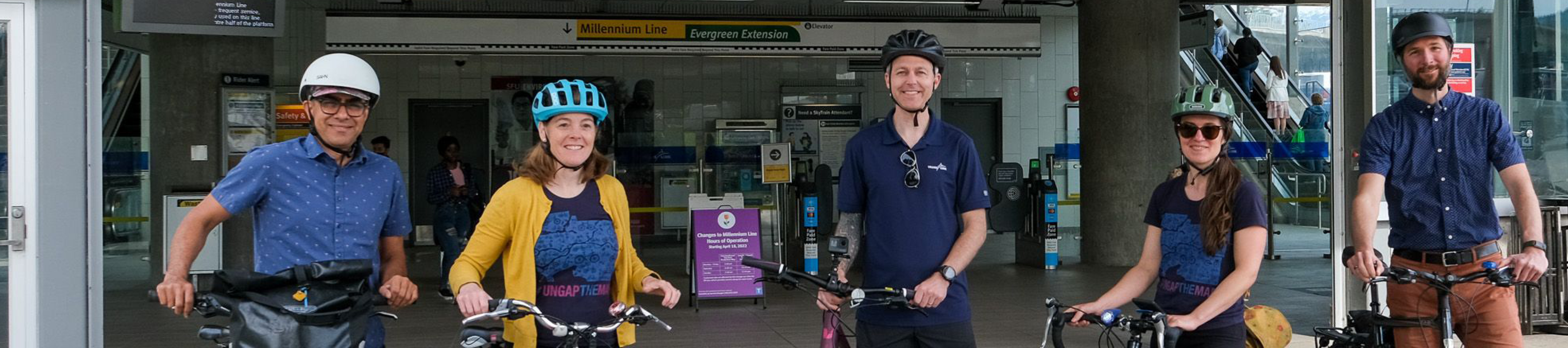 A group photo of HUB Cycling's and TransLink's leadership team on a group ride