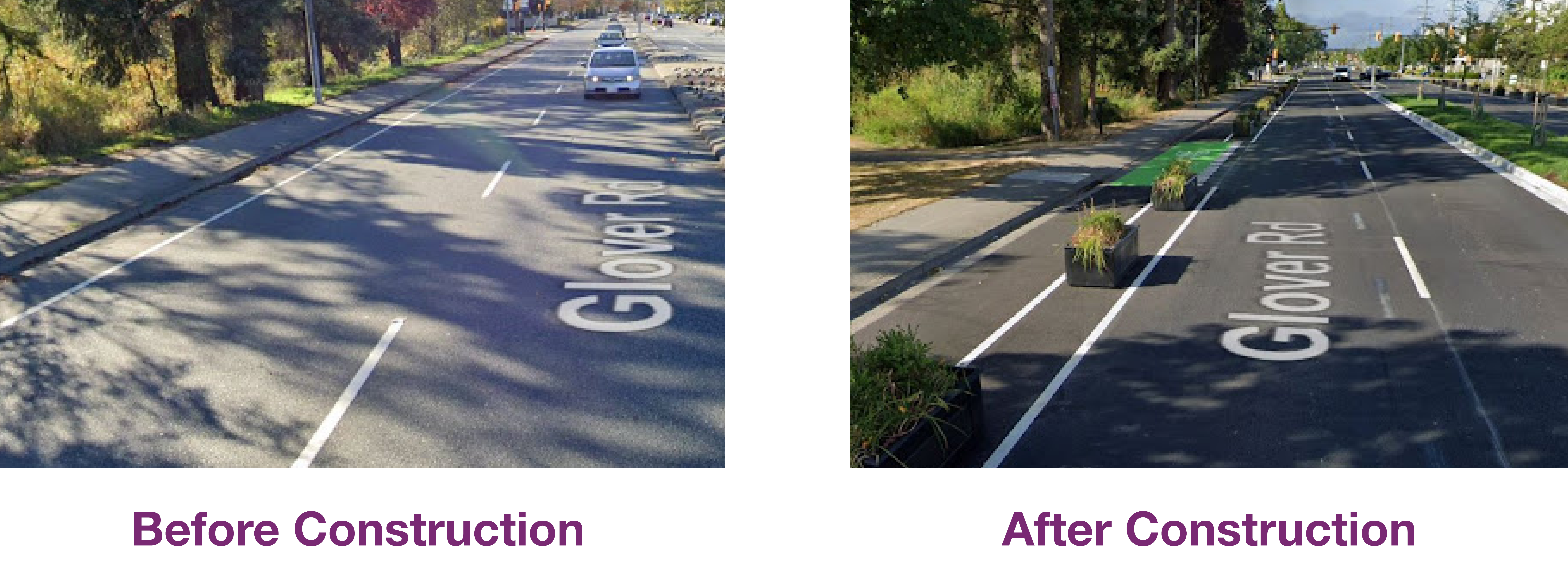 Photos of GLOVER ROAD AT KWANTLEN CRESCENT (LOOKING SOUTHWET) - BEFORE AND AFTER CONSTRUCTION