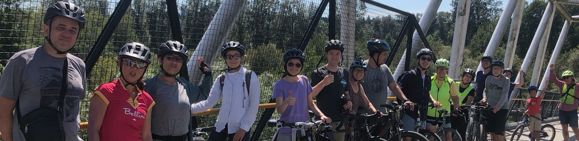 A group photo of newcomers and mentors who took part in the Newcomer Bike Mentorship Program.