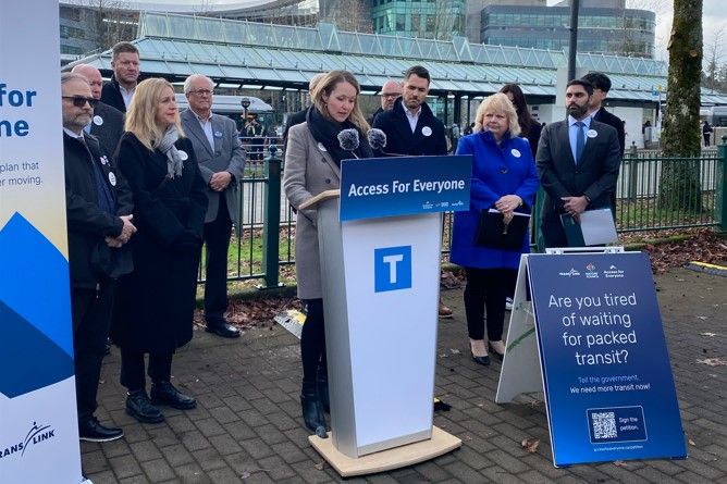 HUB Cycling's Executive Director, Laura Jane, speaks at the Access for Everyone media event.